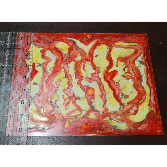 Abstract Wall Art Painting on Photo Paper by Local Artist in Reds and Yellow - Picture 3 of 4